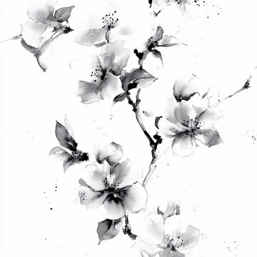 水墨桃花工筆挑花