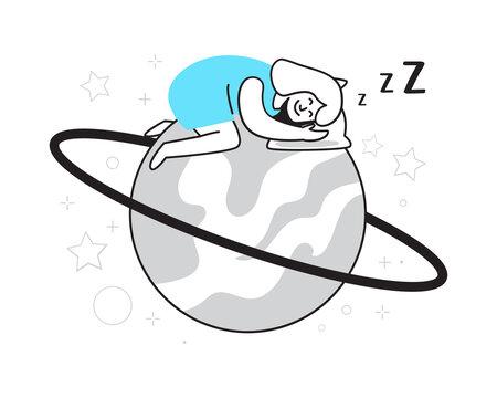 趴在地球上的小女孩卡通線條環(huán)保健康插畫