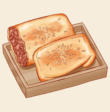 新疆烤包子美食小吃手繪插畫