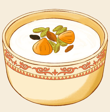 新疆酸奶子美食小吃手繪插畫