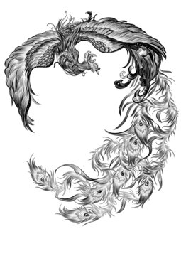故宮神獸鳳凰版畫