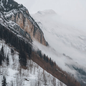 云霧雪景峽谷溝壑