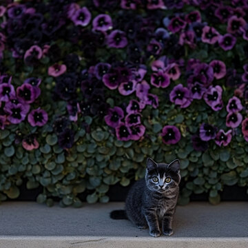 貓咪與花叢