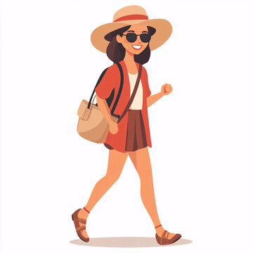 卡通女孩人物游玩旅行