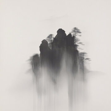 屏風(fēng)墨韻禪意山峰云霧