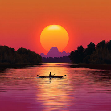 夕陽(yáng)泛舟