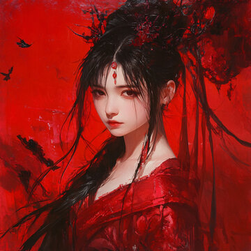 紅衣少女設(shè)計古風(fēng)