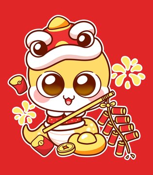 蛇年煙花可愛卡通