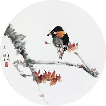 中國畫寫意枝頭花鳥