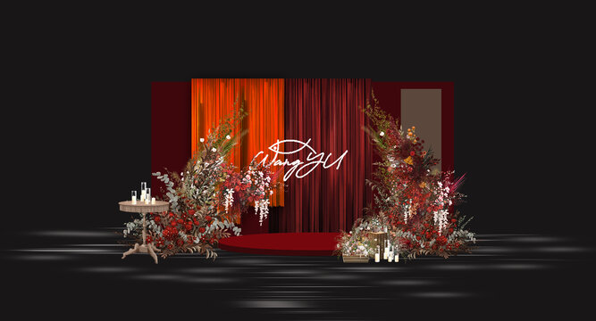 復(fù)古紅橙色婚禮迎賓區(qū)