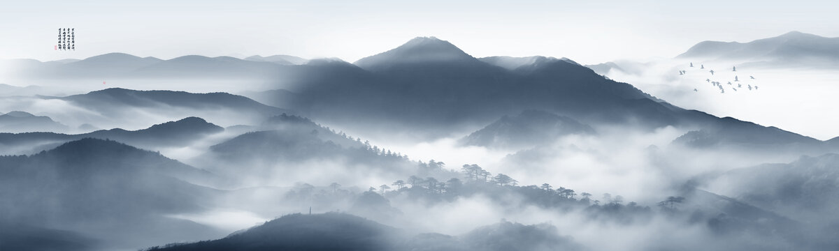 中國風水墨意境山水風景背景