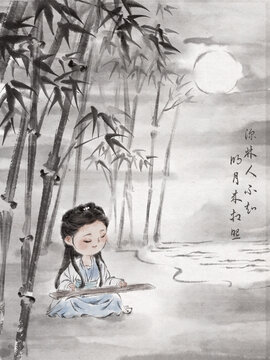 竹林彈琴