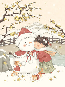 大雪雪人插畫(huà)