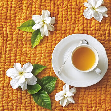 茶杯茉莉花茶元素