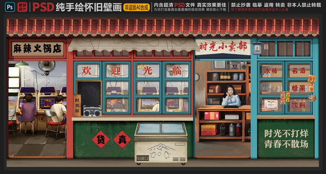 童年懷舊復(fù)古壁畫