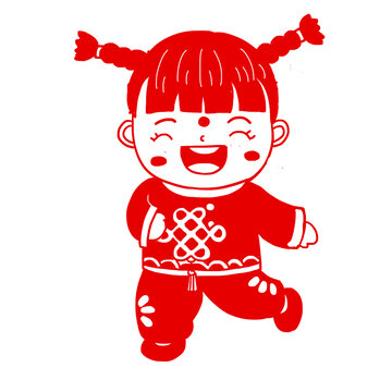 剪紙福娃手繪卡通免摳元素