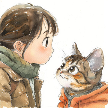 女孩和貓的AI圖片