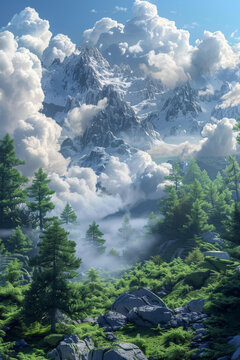 云霧繚繞的雪山峻嶺