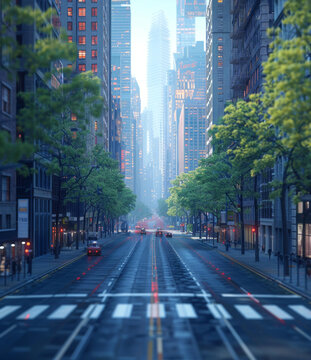未來城市街道景象與車輛行人