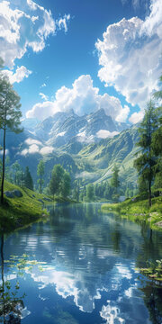 云海環(huán)繞下的山湖美景