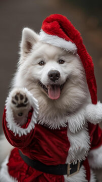 薩摩耶犬戴著圣誕帽
