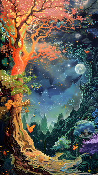夢(mèng)幻樹月夜星空