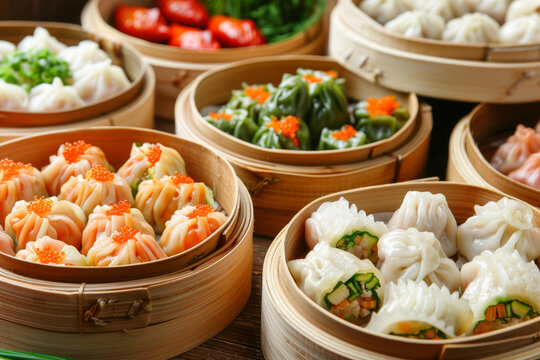 種類繁多的點心佳肴包括燒麥干蒸小籠包等