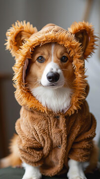 一只穿著獅子服裝的可愛柯基犬