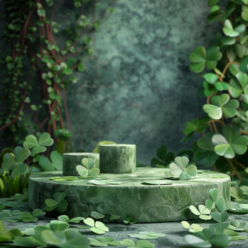 綠色領(lǐng)獎(jiǎng)臺(tái)與三葉草為圣帕特里克節(jié)渲染