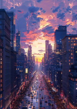 夕陽下的城市風(fēng)景