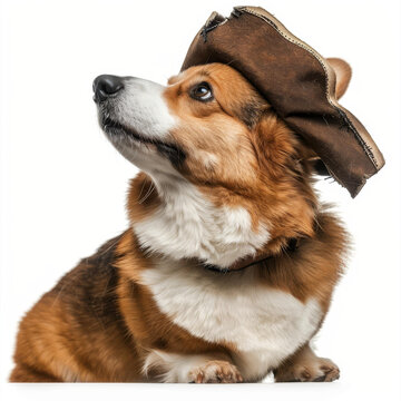 一只戴著海盜帽的可愛彭布羅克威爾士柯基犬