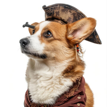一只可愛的小柯基犬打扮成海盜的樣子