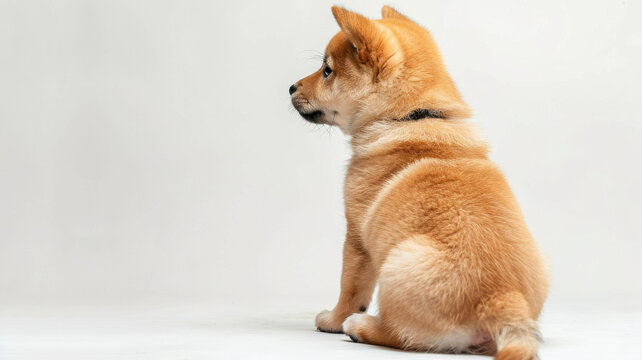 一只可愛的小柴犬背對著鏡頭坐著