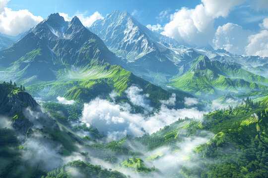 云霧繚繞的山谷美景