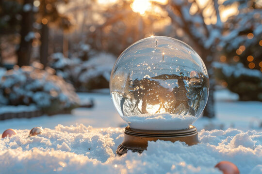 一個雪球放在雪地里里面有一個美麗的冬景
