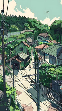 日本山頂村莊的綠色