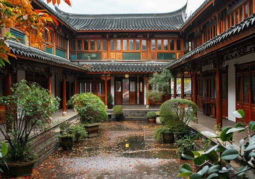烏鎮(zhèn)西柵景區(qū)內(nèi)一傳統(tǒng)民居的庭院