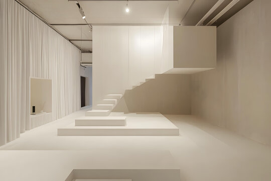 白色極簡主義室內(nèi)設(shè)計(jì)，漂浮樓梯