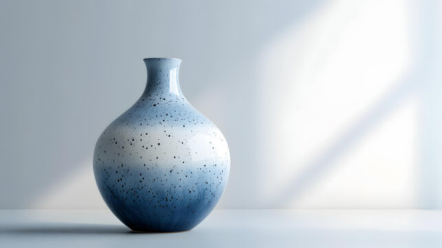 藍(lán)色和白色陶瓷花瓶在白色桌子上