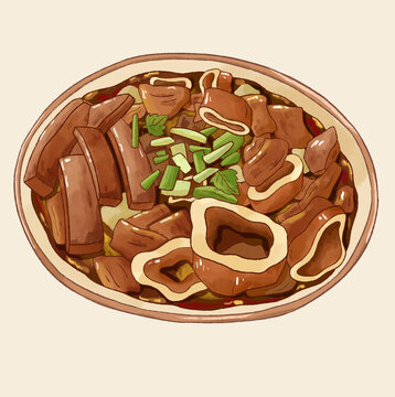 北京美食鹵煮火燒美食小吃插畫
