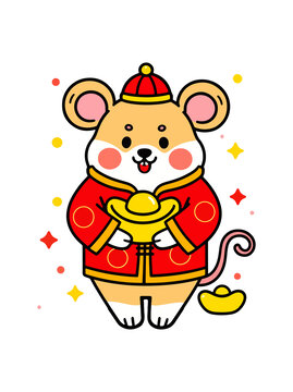 矢量抱著金元寶老鼠
