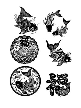錦鯉福字矢量圖