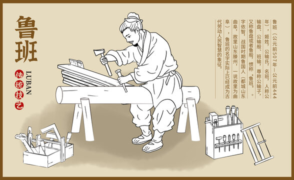魯班手繪白描插畫