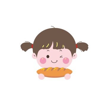 卡通可愛(ài)女孩吃面包頭像矢量圖