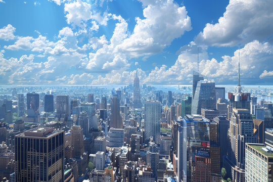 市晴朗天空下的摩天大樓景觀