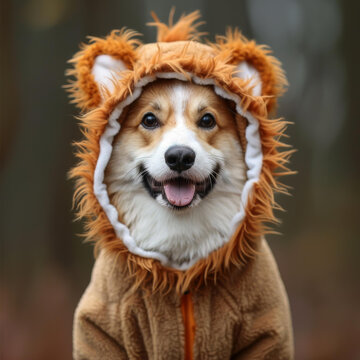 一只可愛(ài)的小狗戴著獅子服裝