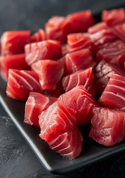 切成丁的生金槍魚(yú)