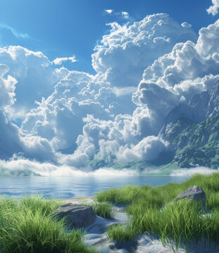 寧?kù)o湖畔的壯麗云景