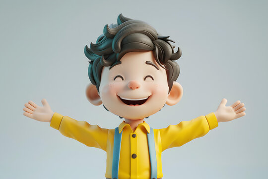 一個張開雙臂開心地笑的男孩