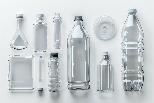 各種形狀和尺寸的透明塑料瓶和容器